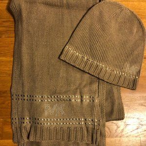 Michael Kors gold studded hat and scarf